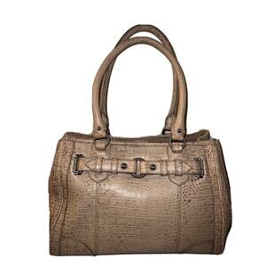 Judith Ripka Purse Taupe Gray Catherine Leather Croc Embossed Satchel Bag
